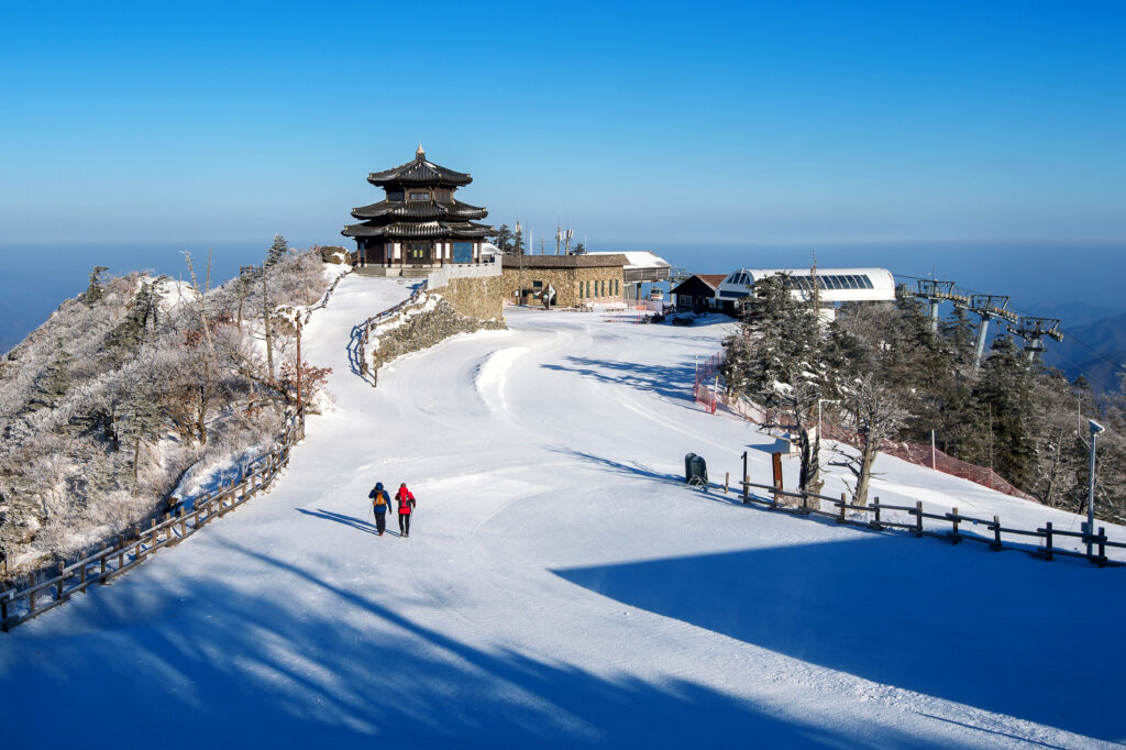 Backpacker on Deogyusan mountains in winter.